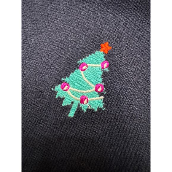 Talbots Navy Crew Neck Embroidered Christmas Tree Holiday Sweater SP Winter - Picture 7 of 11